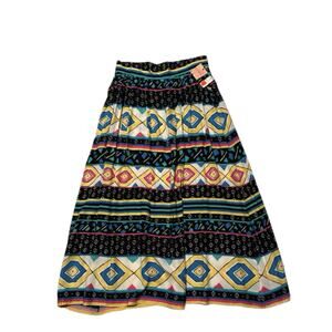 Vintage Claude Tribal Geometric Maxi Skirt Pockets NOS Womens M -